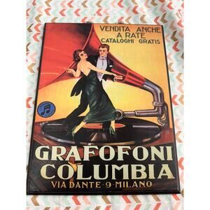 2003 Vintage Art Deco Style Decoupage "Grafofoni Columbia" Wall Plaque w/Hanger